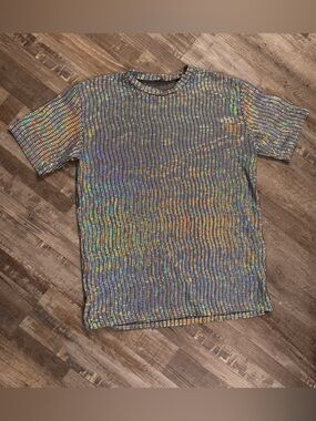 Fashion Nova Holographic Sequin Top Size Large | Metallic Rainbow Party Clubwear